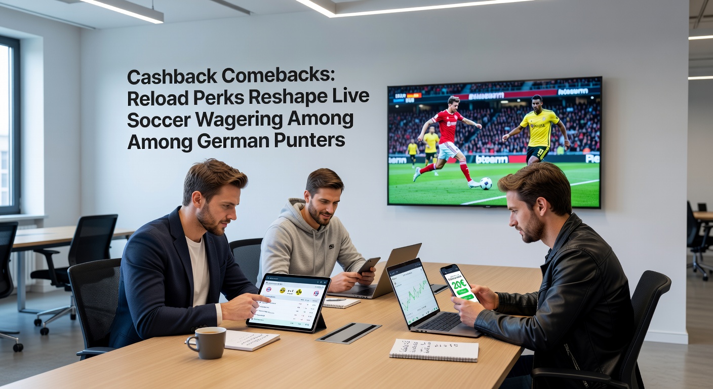 Screenshot einer App mit Live-Wetten-Interface, Cashback-Banner und Reload-Pop-up während eines Bundesliga-Matches