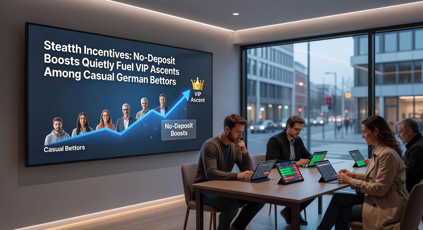 Grafik zeigt casual Wetter, die durch unsichtbare Boni in VIP-Programme aufsteigen, mit Aufwärtspfeilen und Münzen im Hintergrund